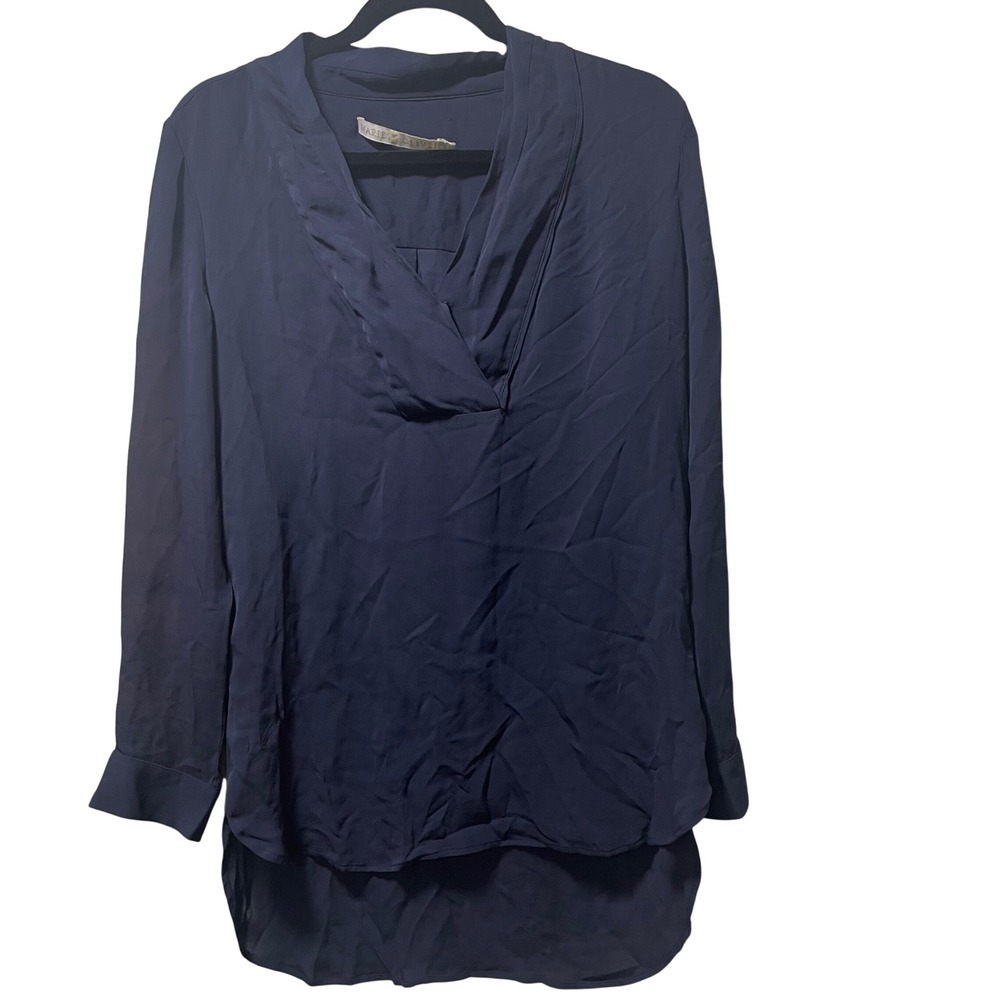 Marie Oliver Silk‎ Navy Blue V Neck Long Sleeve Tunic Top Small